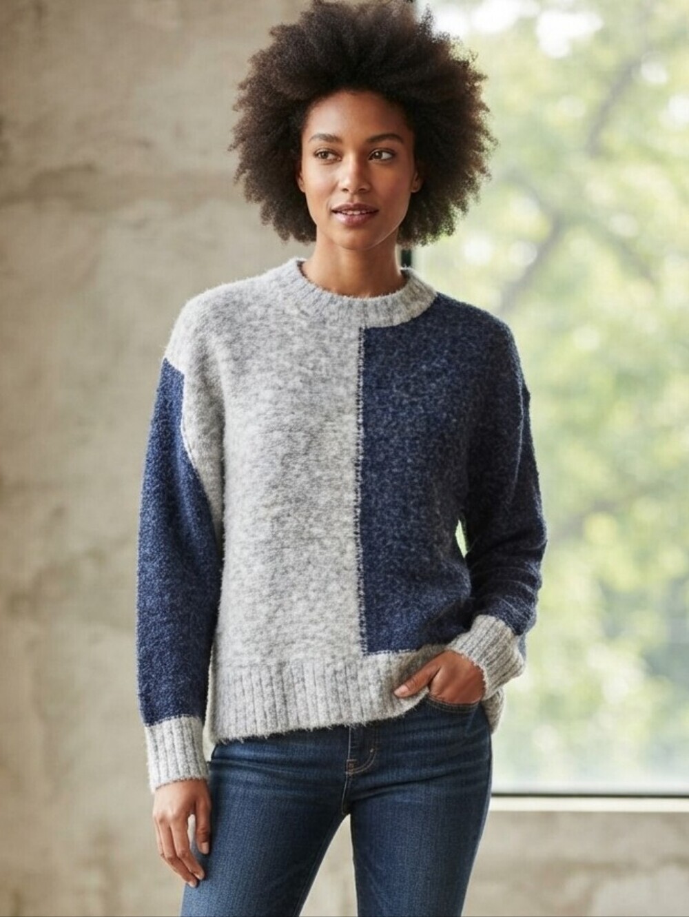 Pinch Colorblock Gray And Blue Sweater Crewneck Acrylic Sz Small